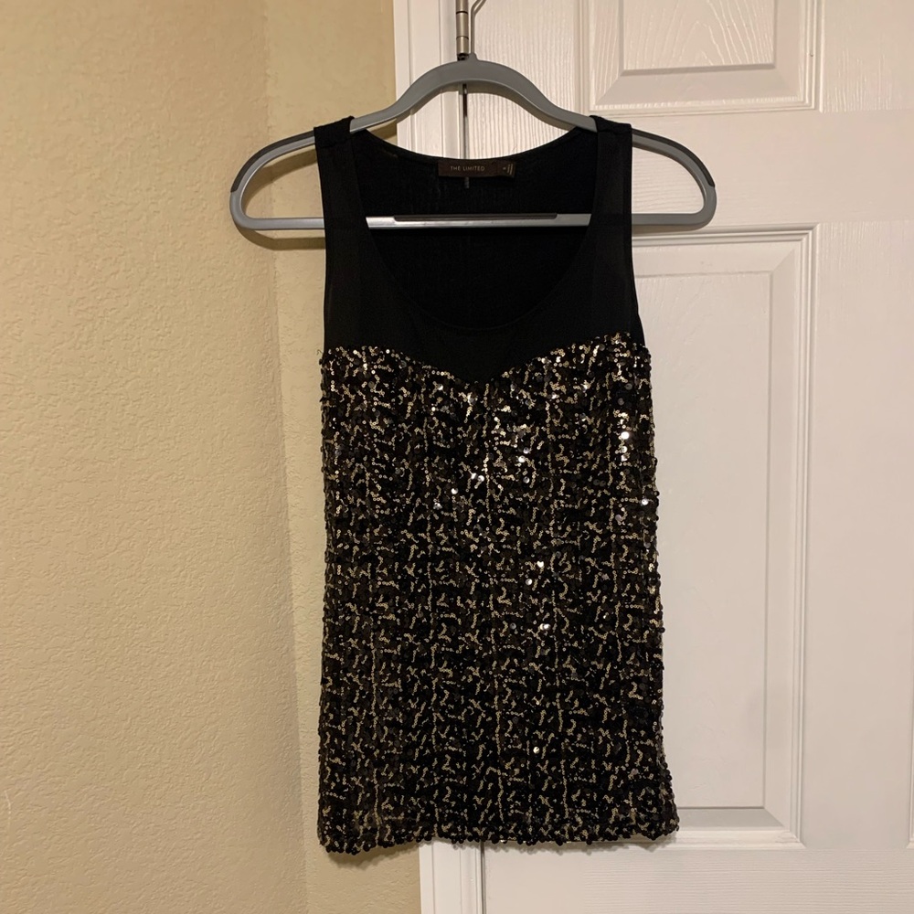 The Limited Black and Gold Sequin Bustier Tank Top